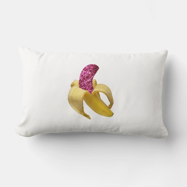 Banana in faux Pink Glitter Looks Delicious Lumbar Cushion (Front)