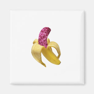 Banana in faux Pink Glitter Looks Delicious Magnet