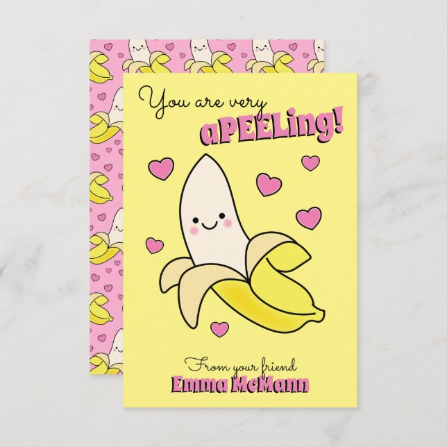 Banana Kids Classroom Valentine Cards (Front/Back)