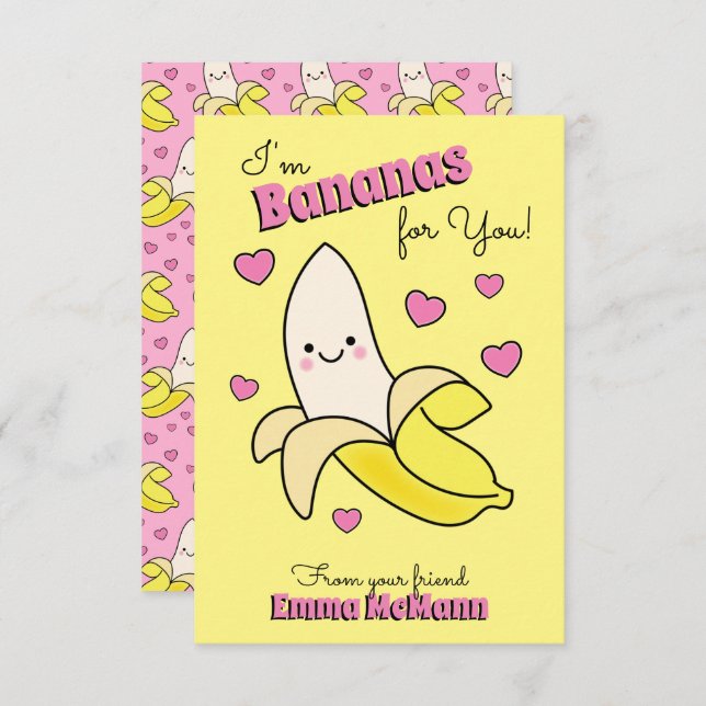 Banana Kids Classroom Valentine Cards (Front/Back)
