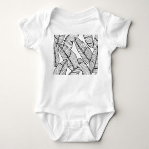 Banana Leaf Black White Illustration Baby Bodysuit