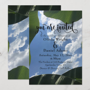 Banana Leaf Framed Sky Tropical Wedding Invitation