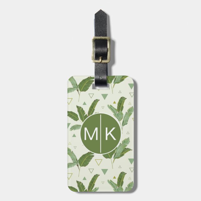 Banana Leaf With Triangles | Monogram Luggage Tag (Front Vertical)