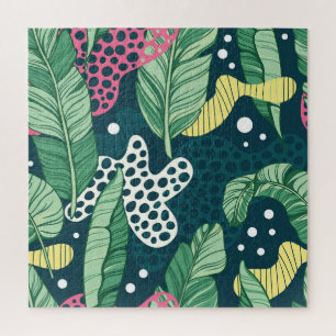 Banana leaves abstract, trendy colours jigsaw puzzle