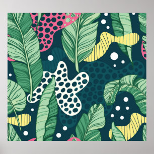 Banana leaves abstract, trendy colours poster