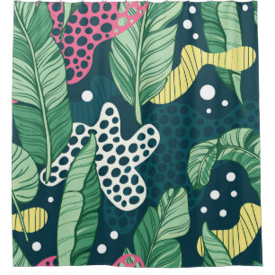 Banana leaves abstract, trendy colours shower curtain