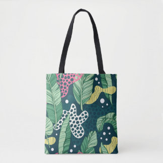 Banana leaves abstract, trendy colours tote bag