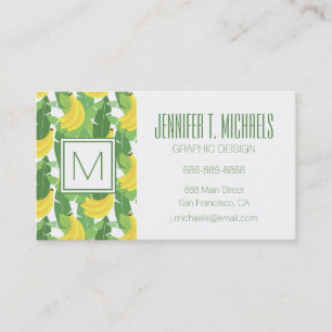 Banana Leaves And Fruit Pattern Monogram Business Card