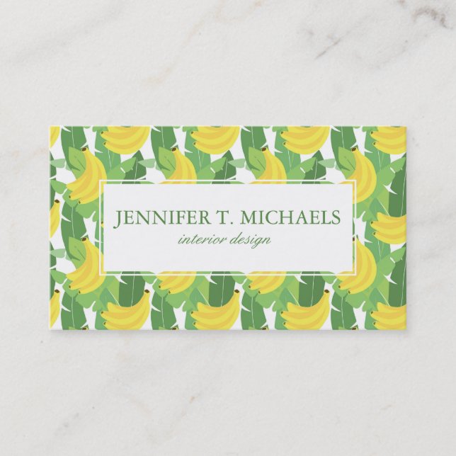 Banana Leaves And Fruit Pattern | Monogram Business Card (Front)