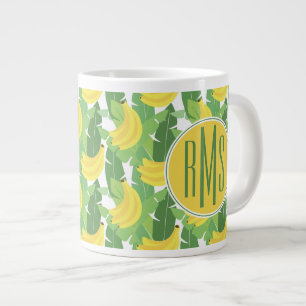 Banana Leaves And Fruit Pattern Monogram Large Coffee Mug
