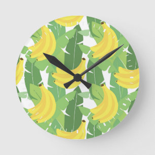 Banana Leaves And Fruit Pattern Round Clock