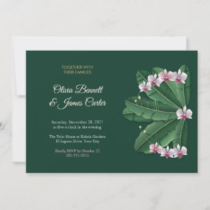 Banana Leaves and Orchids Emerald Wedding Invitation