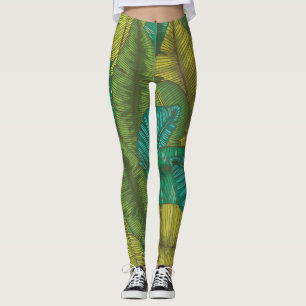 Banana Leaves: Botanic Vintage Hand-Drawn Leggings