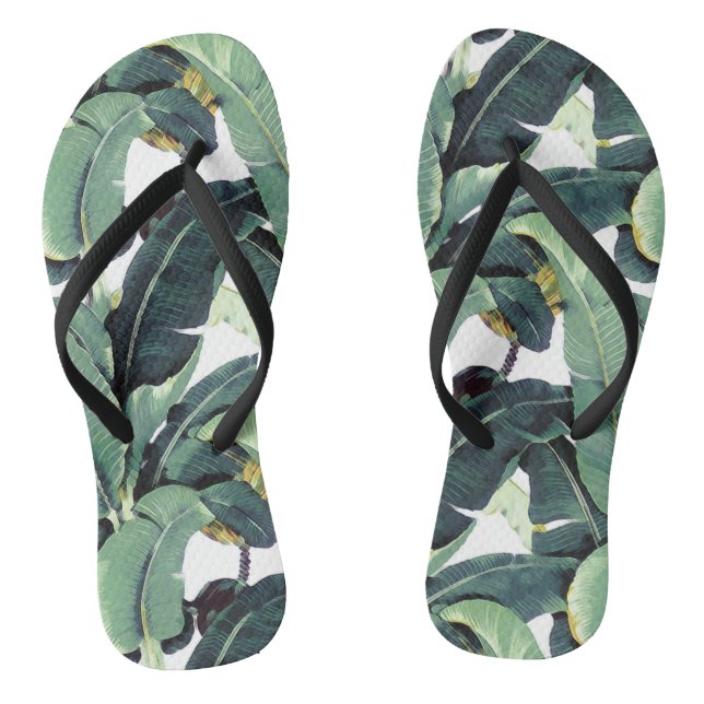 Banana Leaves Palm Tropical Slim Strap Flip Flops (Footbed)