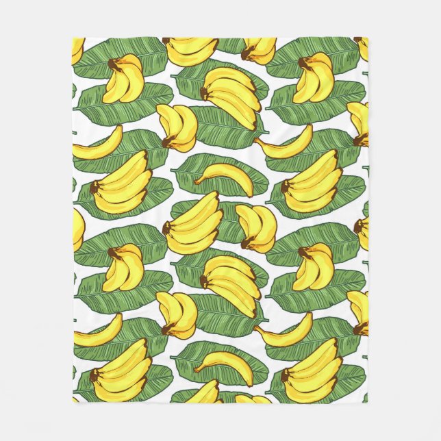 Banana Leaves: Tropical Fruit Pattern Fleece Blanket (Front)