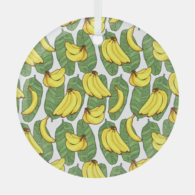 Banana Leaves: Tropical Fruit Pattern Glass Tree Decoration (Front)