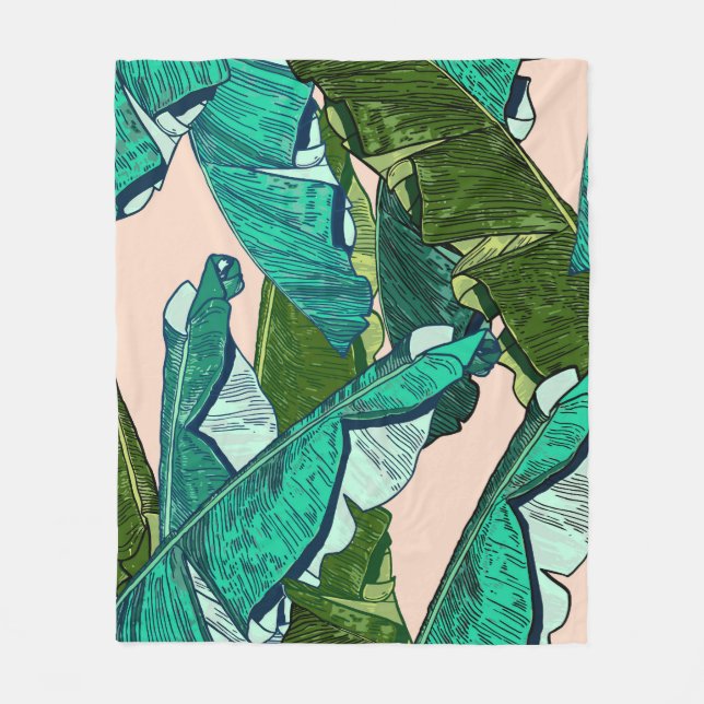 Banana Leaves: Tropical Seamless Pattern. Fleece Blanket (Front)