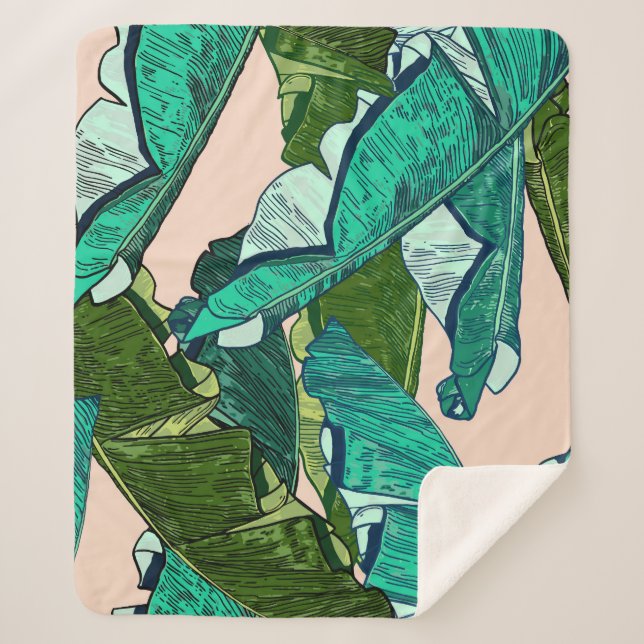Banana Leaves: Tropical Seamless Pattern. Sherpa Blanket (Front)
