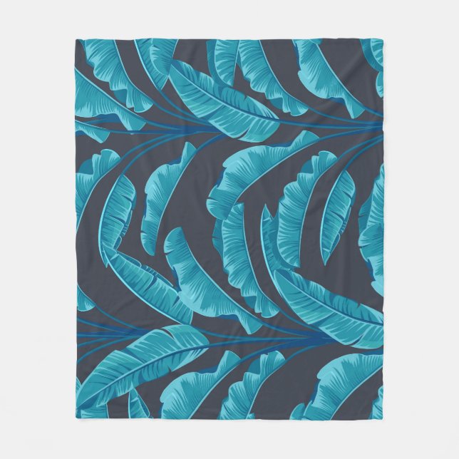 Banana Leaves: Vintage Tropical Pattern. Fleece Blanket (Front)