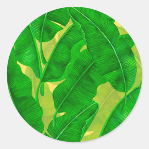 Banana leaves watercolor pattern classic round sticker