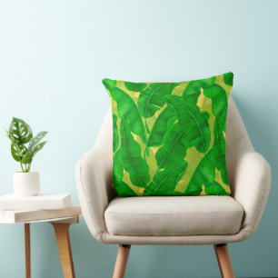 Banana leaves watercolor pattern cushion