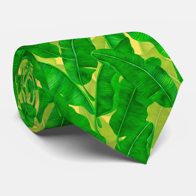 Banana leaves watercolor pattern neck tie (Rolled)
