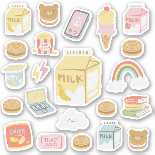 Banana Milk & Sweet Cookies Assorted Sticker Pack (Front)