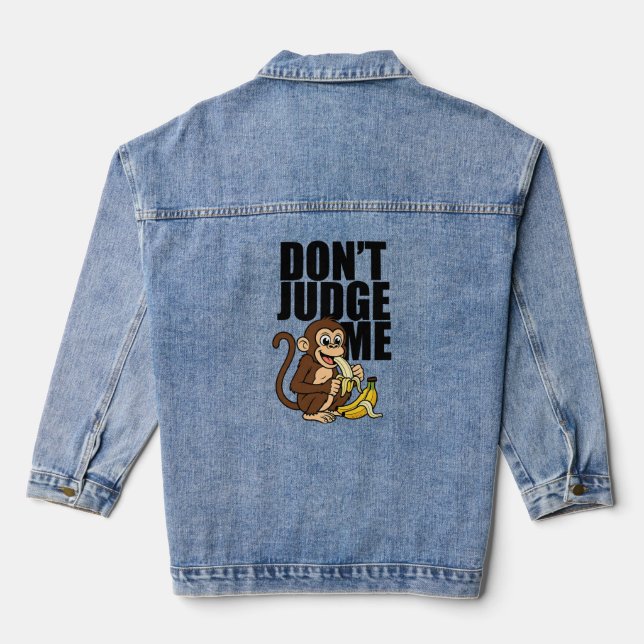 Banana Monkey – Funny Cartoon Eating Humor Design Denim Jacket (Back)