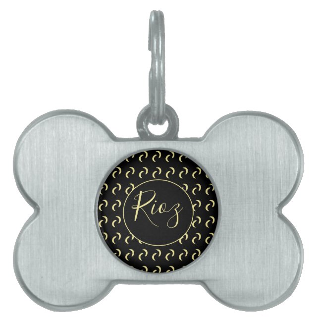 Banana Pattern Black Name  Pet ID Tag (Front)