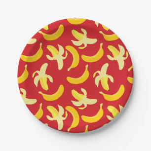 Banana pattern with red background paper plate