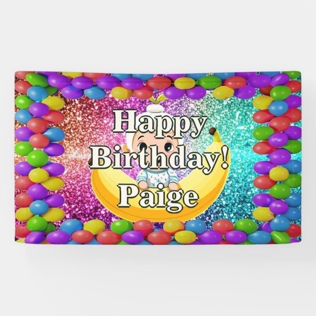 Banana Personalised character birthday banner (Horizontal)