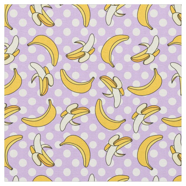 Banana Purple Polka Dot Pattern Fabric (Close Up)