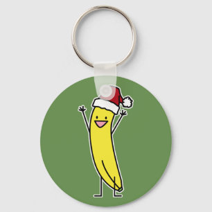 Banana Santa hat celebrating and cheering Christma Key Ring