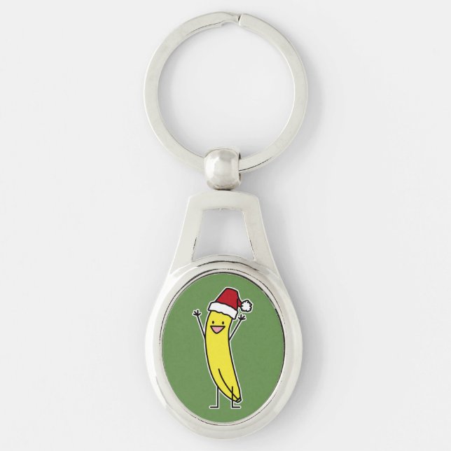 Banana Santa hat cheering Christmas holiday Key Ring (Front)