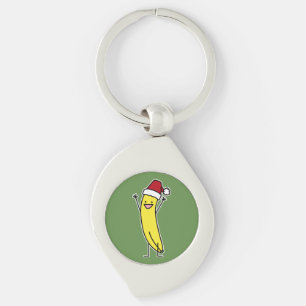 Banana Santa hat cheering Christmas holiday Key Ring
