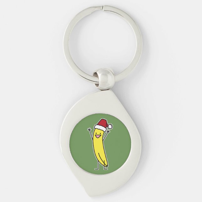 Banana Santa hat cheering Christmas holiday Key Ring (Front)