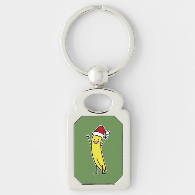 Banana Santa hat cheering Christmas holiday Key Ring (Front)