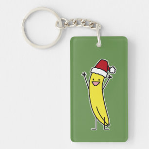 Banana Santa hat cheering Christmas holiday Key Ring