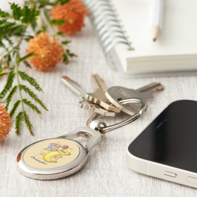 Banana Slam Dunk Energetic Fruitarian Theme Drawn Key Ring (Side)