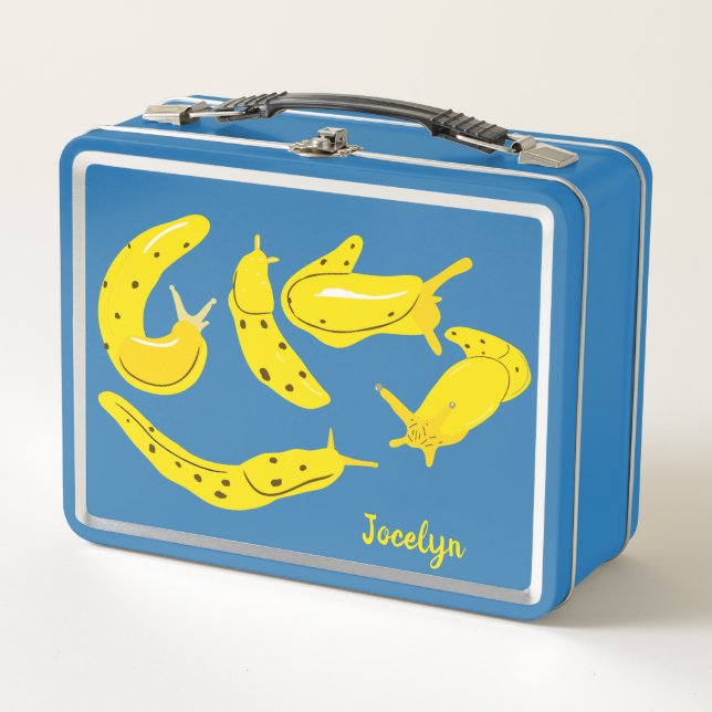 Banana Slugs Yellow and Blue Personalised Metal Lunch Box (Front)