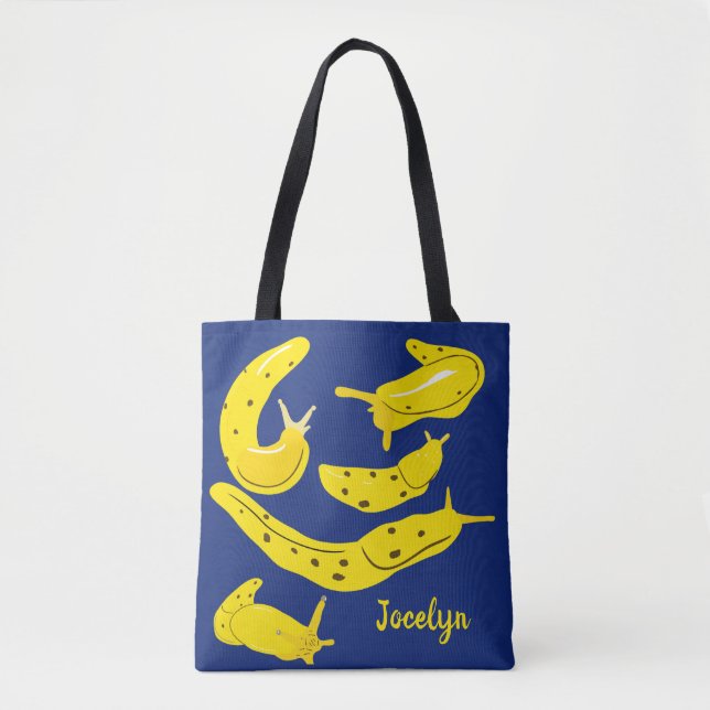 Banana Slugs Yellow and Royal Blue Personalised Tote Bag (Front)