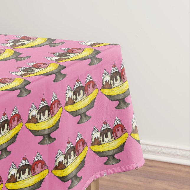 Banana Split Ice Cream Shoppe Sundae Foodie Print Tablecloth (In Situ)