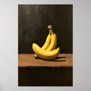 Banana Still Life Vintage Oil Painting, Dark Poster
