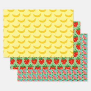 Banana strawberry watermelon funny fruit pattern wrapping paper sheet