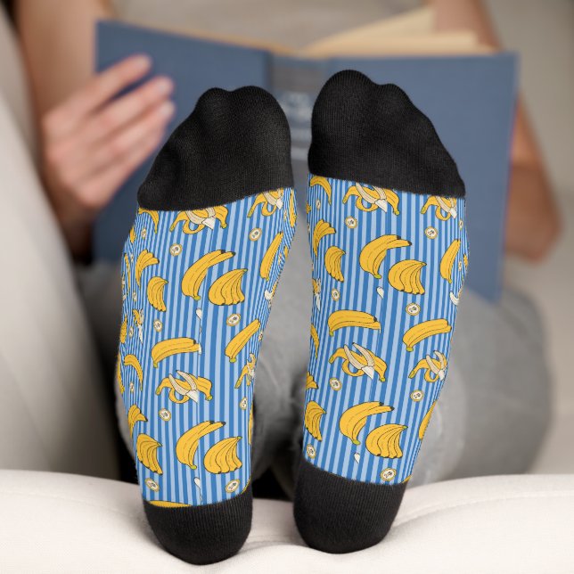Banana Stripe Vector Pattern | Classic Blue Socks (Bottom)