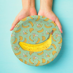 Banana Stripe Vector Pattern   Mint Green Paper Plate