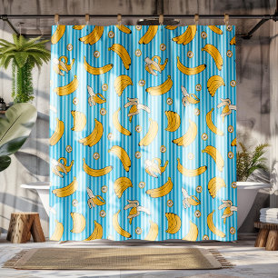 Banana Stripe Vector Pattern Turquoise Blue Shower Curtain