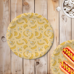 Banana Stripe Vector Pattern Yellow Paper Plate