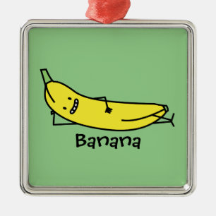 Banana that's smiling, laying down and relaxing metal tree decoration