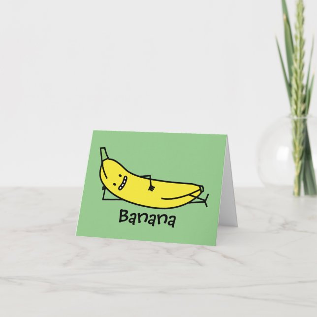 Banana that's smiling, laying down and relaxing thank you card (Front)
